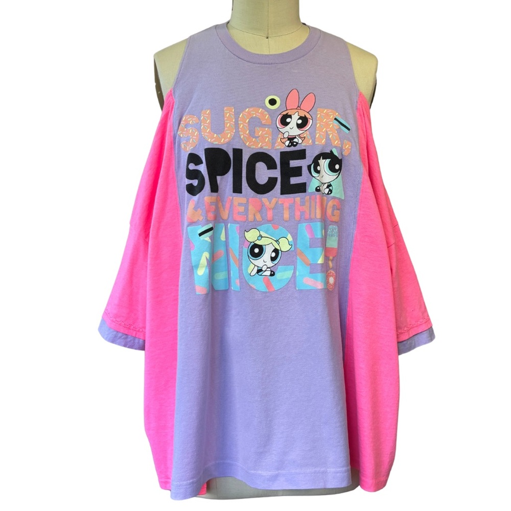 Customized by Me: Women’s NWT Y2K Cold Shoulder Cutout Power Puff Girls Top